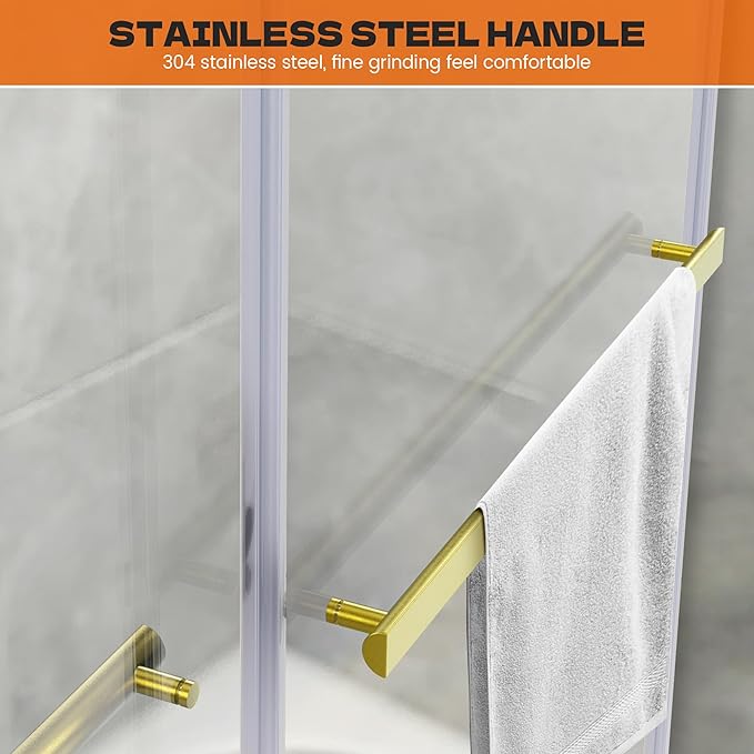 Bathtub Shower Door, 60" W x 58" H Semi-Frameless Sliding Shower Door for Bathtub, 5/16" (8mm) Certified Clear Tempered Glass, Brushed Gold