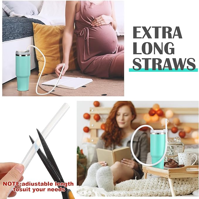 Baderke 2 Set Extra Long 35" Reusable Silicone Straws Compatible with Stanley 40 oz Tumbler Large Water Wine Bottle Flexible Drinking Straws & Cleaning Brushes Tumbler Accessories(Clear)
