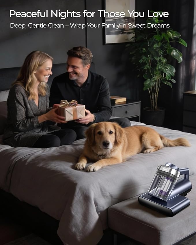 Upgrade Cordless Mattress Vacuum with 18kPa Ultra-Deep Suction, 2-Speed Bed Vacuum with 33000 RPM/Min Roller Brush, 253.7nm UV-C Light & LED Display, HEPA, 149℉ Heat, Aroma & Anion for Bed Sofa