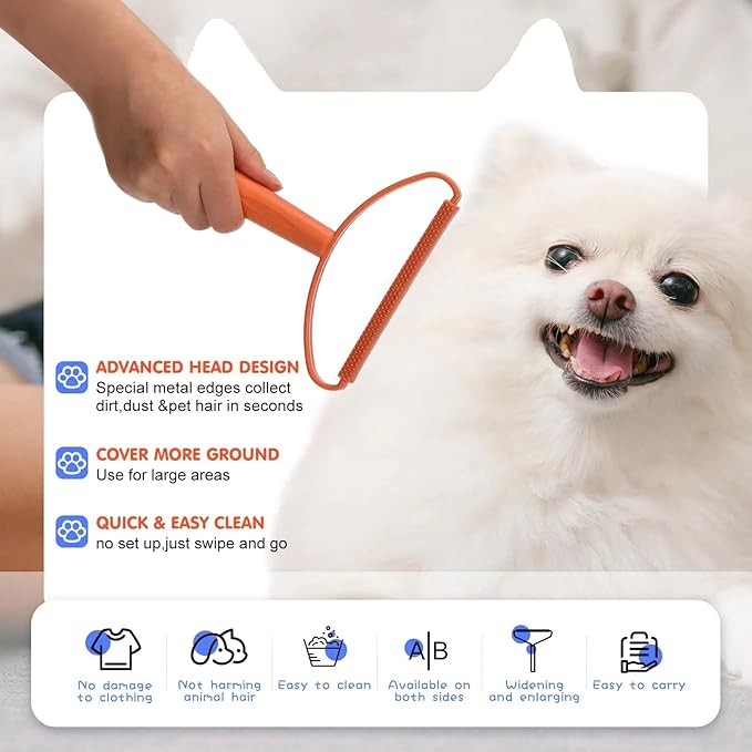 Honeydak 3 Pieces Hair Remover Tool Dog Hair Remover Pro Silicone Cleaner Brush Roller Fuzz Hairball Brush for Carpet Rake, Car Mat, Couch, Pet Bed, Clothes(Blue, Orange)