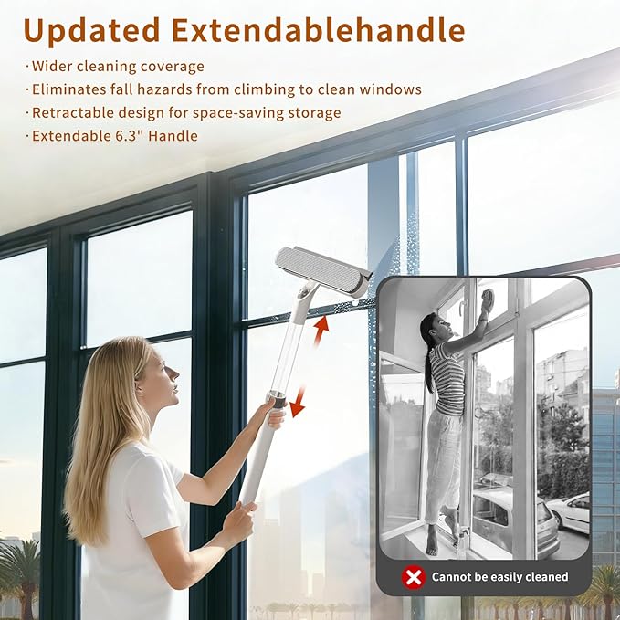 5-in-1 Extendable Window Squeegee with Spray, All-Purpose Window Cleaner Tool with Sprayer, Sponges, Silicon Blade & Gap Brush for Indoor/Outdoor Glass, Shower Door, Car Windshield, Mirror