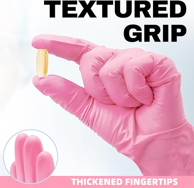 Beastek Nitrile Disposable Exam Gloves, 4Mil 100Ct Powder-Free Latex-Free Food-Safe for Cooking Medical Esthetician, Hot Pink