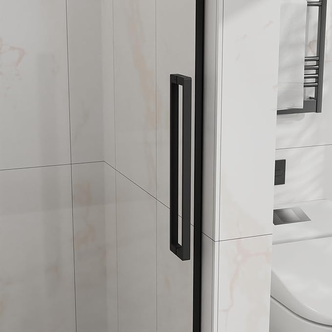 Semi-Frameless Sliding Bathtub Door 60" W x 58" H, 1/4" Clear Tempered Glass, Reversible Installation, Stainless Steel Hardware, Matte Black Finish, Space-Saving Glass Tub Shower Door for Bathrooms