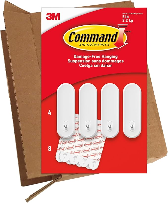 Command Large Wire Hooks, Holds up to 5 lb, 4 Hooks and 8 Strips, Damage-Free Hanging Wall Hook with Adhesive Strips, No Tools Great for Hanging, Organization and Storage