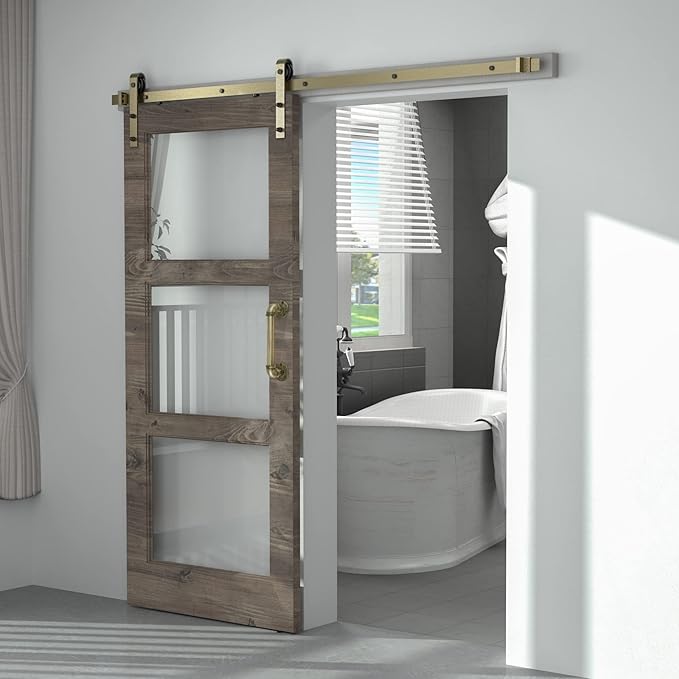 6.6FT Classic Brass Sliding Barn Door Hardware Kit for Interior Door Brushed Gold