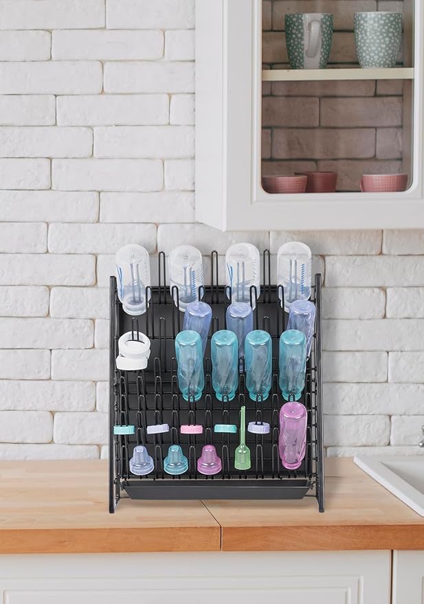 Drying Rack for Lab Glassware and Bottles - Laboratory Draining Dryer Stand for Countertop, Space Saving Steel Wire Frame - Station for Baby Feeding Bottle