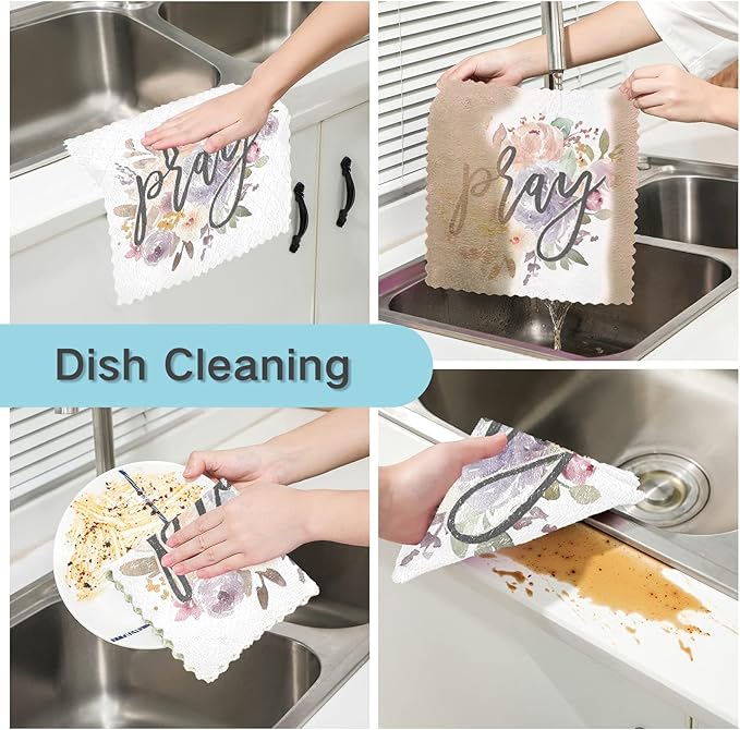 ALAZA Dish Towels Kitchen Cleaning Cloths Super Absorbent Lint Free Bar Tea Soft Towel Kitchen Accessories Set of 6, 11"x11"