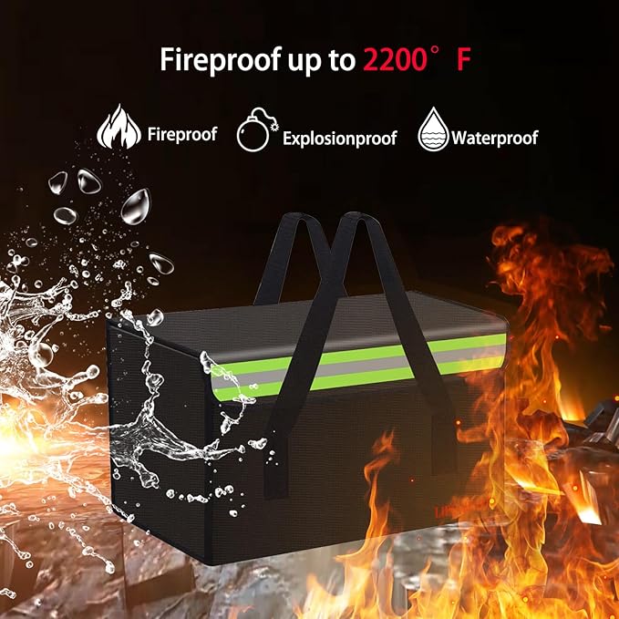 Lipo Battery Safe Bag Large Capatity Fireproof Bag for Ebike Lipo Battery Other Batteries Storage Charging Transport Home Office Travel Safe Storage Pouch