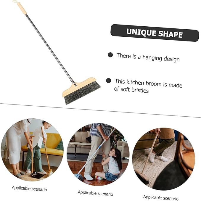 VICASKY Soft Bristle Broom with Long Handle Static Hardwood Floor Cleaning Brush for Home and Office Thick Bristles for Pet Hair and Dirt Removal Indoor Outdoor Sweeping Tool