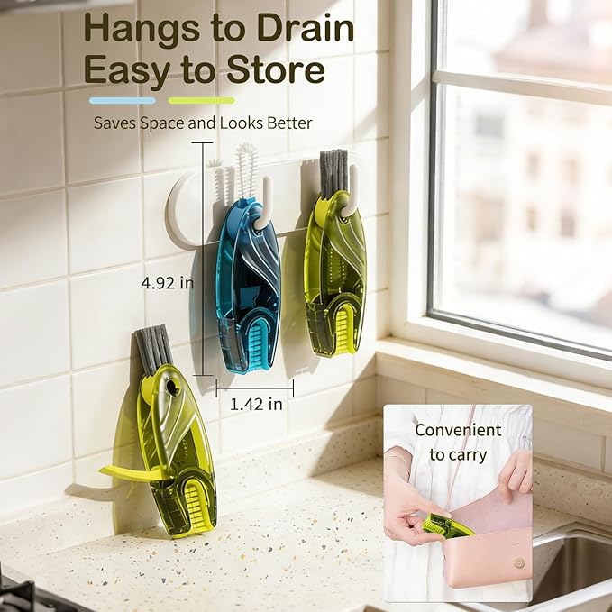 3 in 1 Cup Lid Gap Cleaning Brush Set, 2PCS Multifunctional Bottle Cleaning Brush for Bottle Gaps Bottle Cleaner Home Kitchen Cleaning Tools, 3 Colors
