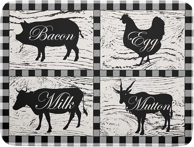 Farmhouse Animal Dish Drying Mat Buffalo Plaid Drainer Rack Mats Fast Dry Absorbent Kitchen Countertop Protector Dishes Pad 18x24 Inch