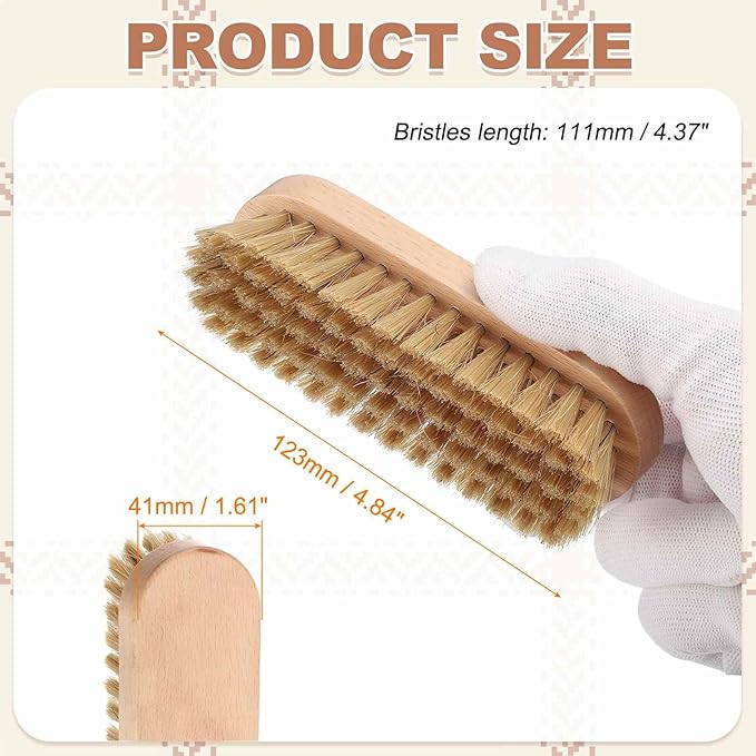 HARFINGTON Shoe Cleaning Brush 5"x2" Beech Wood Pig Bristle Boot Polish Brushes for Leather Shoes Boots Cloth Cleaner, Brown Wood