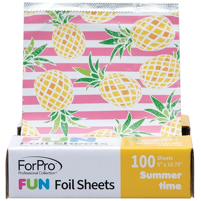ForPro FUN Summertime 5" Foil Sheets, Aluminum Hair Foils for Color Application and Highlighting Services, Food Safe, Pop-Up Dispenser, 5” W x 10.75” L, 100-Count