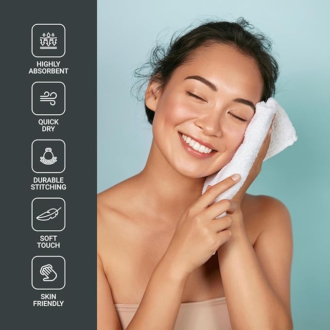 Infinitee Xclusives Luxury Wash Cloths for Showering [13x13] – 100% Cotton Washcloths [Pack of 4], Soft and Absorbent Face Towels for Bathroom Wash Clothes, Gym, and Spa (Charming Grey)