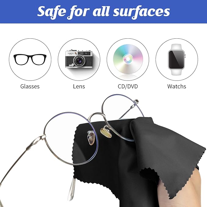 Leelosp 300 Pcs Glasses Cleaning Cloth Microfiber Glasses Wipes Assorted Colors Cloth for Cleaning Eyeglasses Camera Lens Cell Phones Laptops LCD TV Screens and More, 6 x 7 Inch(Black)