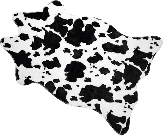 MACEVIA Faux Cowhide Rug,Cute Cow Print Rugs Animal Area Carpet Western Decor for Living Room Bedroom Non-Slip 43.3" L x 29.5" W(3.6ft x 2.4ft)