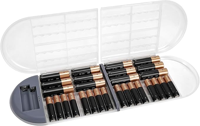 Linkidea Battery Storage Case with Tester, Portable Battery Organizer for 12 AA, 12 AAA, Flat Battery, Single Layer Battery Storage Box (Clear)
