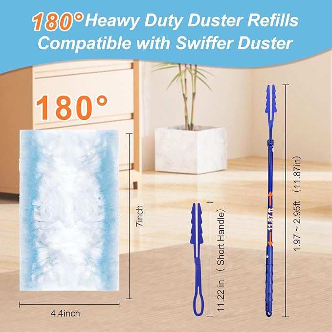 50 Count Duster Refills Kit for Swiffe Duster, One-Sided Electrostatic Duster with 2 Handles, Heavy Duty Dusters Refills Replacement for Cleaning Home, Blinds, Fans, Corners