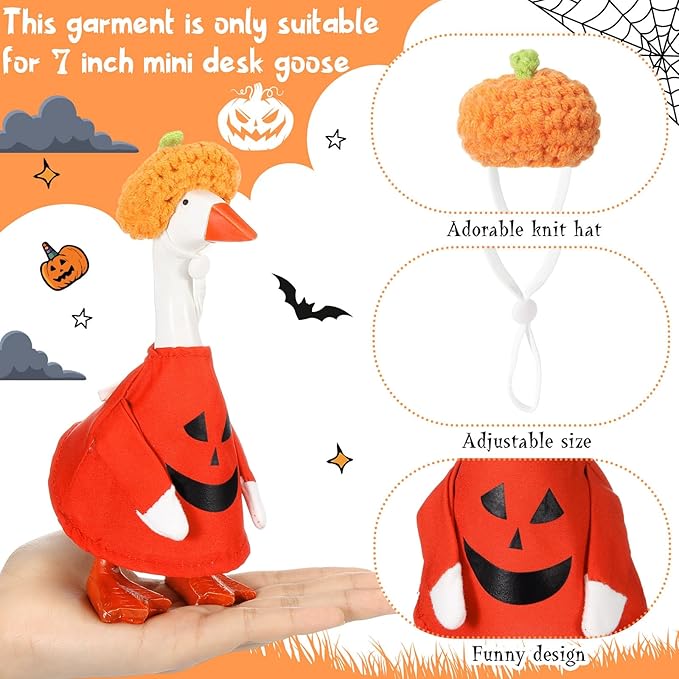 Abbylike Thanksgiving Mini Desk Goose Outfits 7 Inch Magnetic Silly Goose Statue Candy Corn Costume with Witch Hat and Broom for Halloween Magnetic Duck Statue Desk Key Holder Decor(Pumpkin)