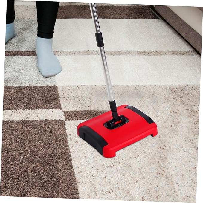 1Set Adjustable Height Manual Carpet Sweeper with Rotating Brush Rolls for Pet Hair and Dust Removal Versatile Push Broom Vacuum Cleaner for Carpets Rugs Hard Floors and Tiles