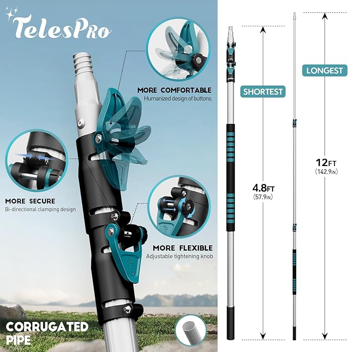 20 Foot High Reach Duster Kit with 5-12FT Extension Pole High Ceiling Dusting and Window Cleaning Kit with Telescopic Pole Window Washer&Squeegee,Cobweb Duster,Fan Duster and Feather Duster