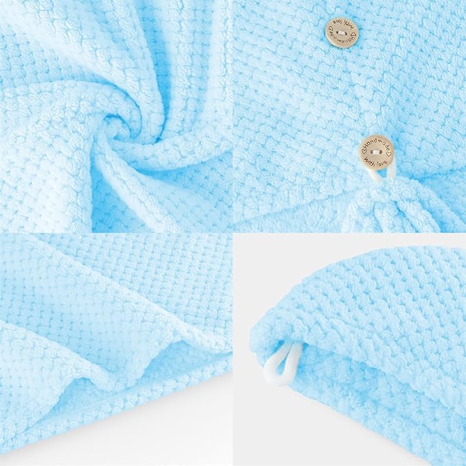 Thicker Hair Drying Towels, Quick Drying Towels for Hair with Button, Super Absorbent Hair Turbans for Wet Hair Long Thick Curly Hair, Soft Hair Drying Towel Wrap, Light Blue