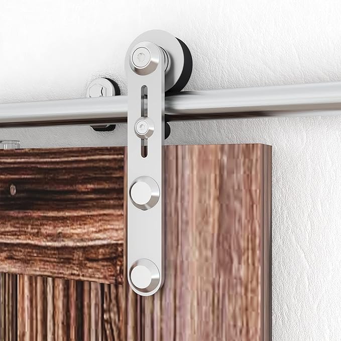 TSMST 12FT Sliding Barn Door Hardware Kit, Stainless Steel Heavy Duty Sturdy Barn Door Track for Single Wood Door, Slide Smoothly Quietly (I Style)