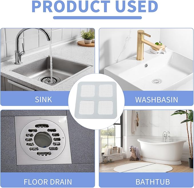 50 Pack Disposable Shower Drain Hair Catcher - 4x4in Mesh Stickers, Drain Hair Catcher for Bathroom, Bathtub, Kitchen Sink, Laundry - Traps Human & Pet Hair, Disposable Mesh Drain Cover