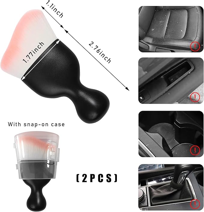 2PCS Car Interior Dust Brush, Soft Scratch Free Auto Detailing Brushes, Universal Vehicle Interior Cleaning Tool for Automotive Dashboard, Air Vents, Leather (White & Pink)