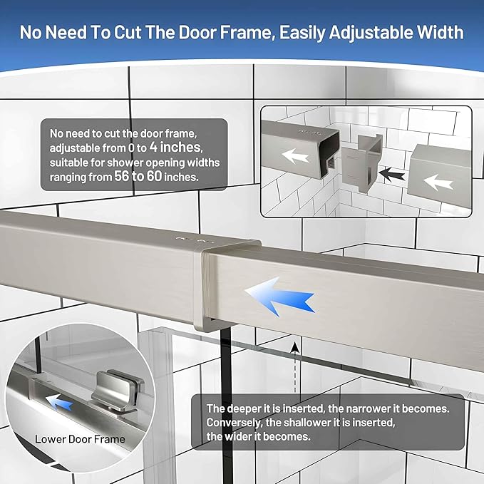 56-60" W x 71" H Pivot Glass Shower Door,1/4"(6mm) Thick Clear SGCC Tempered Shower Glass Door,Brushed Nickel Shower Door,Reversible Installation