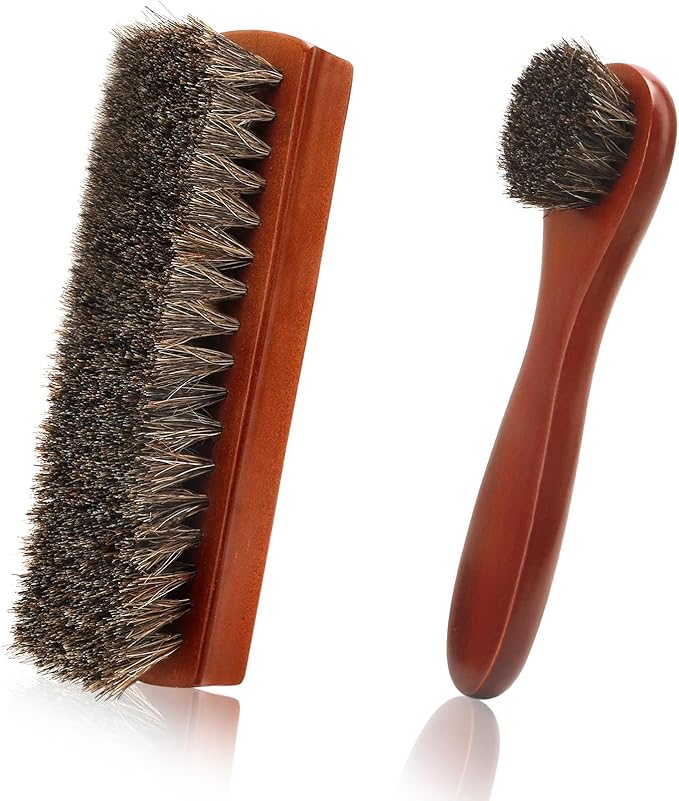 Shoe Brush, 2Pcs Shoe Cleaning Brush, Horsehair Shoe Brush, Shoe Brushes for Cleaning, Shoe Polish Brush, Boot Brush for Leather, Horse Hair Brush for Care Leather Shoes Clean Dauber Applicators