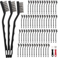 60 PCS Mini Wire Brush Stainless Steel Brush Set，Masonry Brush Wire Bristle for Cleaning Welding Slag and Rust，Curved Handle Brush (Stainless Steel, 60)