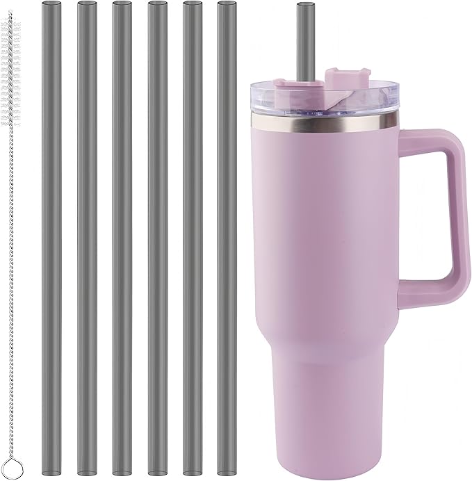 Joshey 12 Inch Tritan Replacement Straws for Stanley 40oz Tumbler - 6 Pack Reusable Long Straws with Cleaning Brush, Fits 30oz & 40oz Stanley Cup Accessories, BPA-Free (Black)
