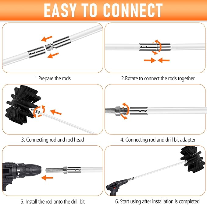 20Feet Chimney Sweep Kit,8 in Brush Head,Dryer Vent Cleaner Kit, Chimney Sweep&Chimney Cleaning Kit, Rotary Chimney Cleaning System for Flue/Fireplace/Sewage Pipe/Hood with 15 Nylon Flexible Rods