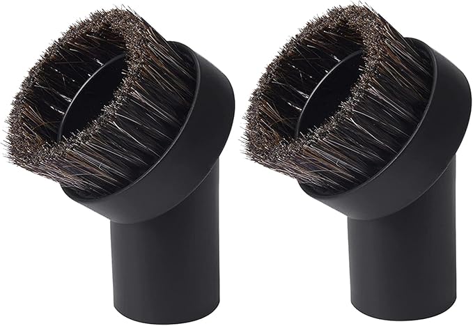 2PCS Black Round Vacuum Brush 1.25" Horse Hair Dust Brush 1 1/4" Vacuum Cleaner Duster Sweeper Accessory for Cleaning Vacuum Blinds Upholstery Rug Hard Small Spaces Soft Bristle