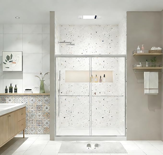 Bypass Glass Shower Door 50-54" W x 70" H with 1/4" Clear SGCC Tempered Glass, Semi-Frameless Double Sliding Shower Door, Easy to Clean, Easy to Install, Chrome