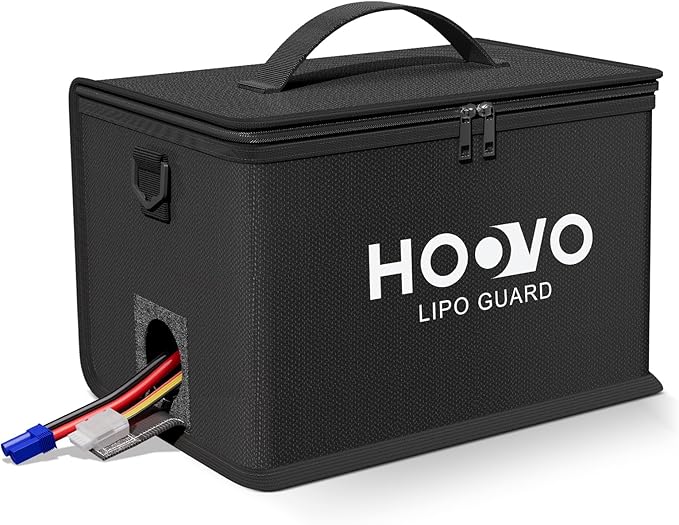 HOOVO Lipo Bag, Fireproof and Explosionproof LiPo Battery Bags - Large Capacity LiPo Guard Safe Pouch Adjustable for 10 - Cell LiPo Storage & Charge (10.6"x 6.7" x 6.7")