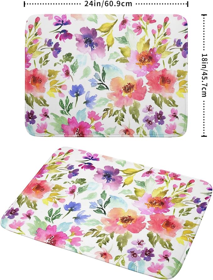 Spring Floral Dish Drying Mat for Kitchen Counter Flower Microfiber Absorbent Dish Draining Reusable Washable Foldable Extra Large 18"x24"