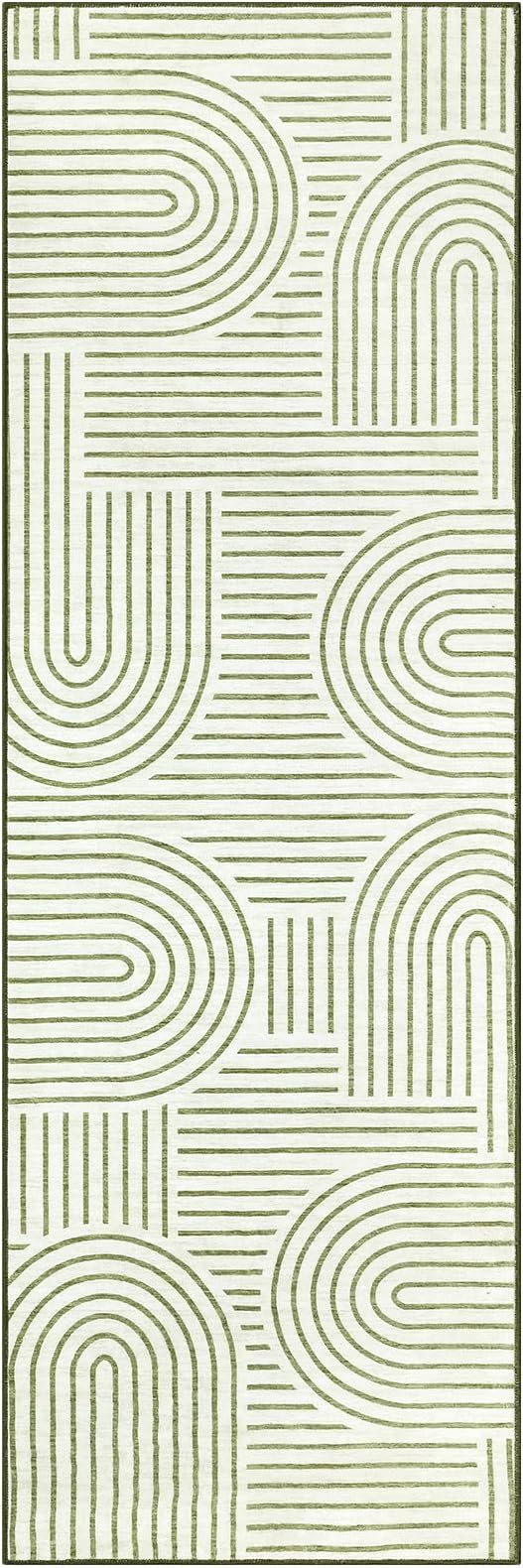 Modern Rug 2.5x8 Runners for Hallways, Abstract Kitchen Runner Rugs Non Slip Bath Runners, Rainbow Washable Runner Rug for Bedroom, Soft Long Rugs for Entryway Bathroom Laundry Dorm, Green