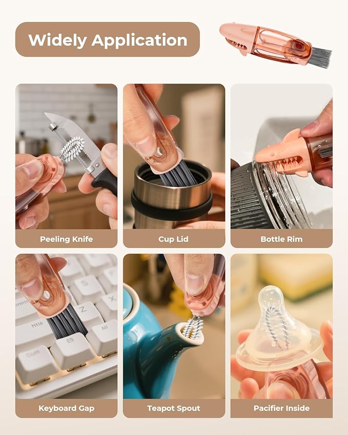 3 in 1 Multifunctional Cup Lid Cleaning Brush, Cup Crevice Cleaning Tools for Tight Spaces, Portable Cup Lid Cleaner Brush for Home, Keyboard, Cup, Pacifier, and Blender (3, Multicolored)