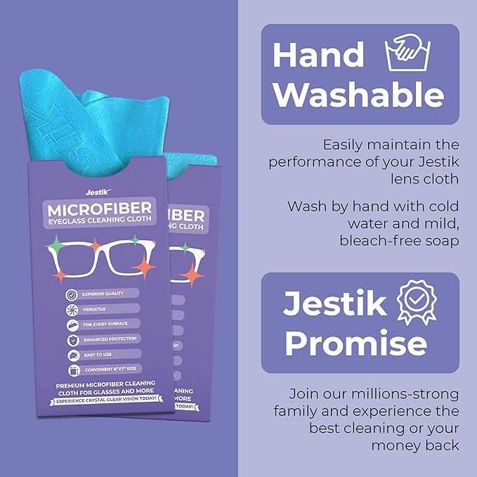 Jestik Microfiber Cleaning Cloth - Japanese Lens Wipes for Eyeglasses, Camera Lenses, Screens & More - Versatile Glasses Cleaner Cloths, Lint-Free, Washable (Black/Purple - Pack of 6)