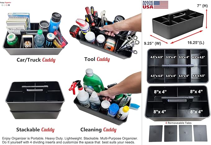 Enjoy Organizer- 2 Commercial Extra Large Portable Stackable Carry Caddy, Black, Carrier for Cleaning, Bathroom, Supplies, Tools, All-Purpose Made in USA (2)