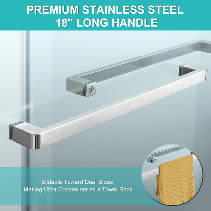 Milano Double Sliding Shower Door, 56-60" W x 74" H Framed Shower Door 5/16"(8mm) Clear SGCC Tempered Glass, 18 inch Pull Handle, Stainless Steel Hardware, Brushed Nickel