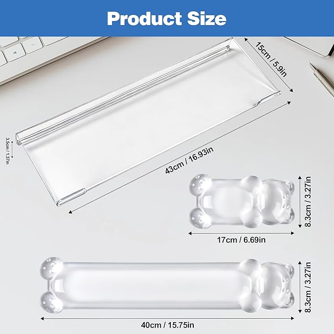 16.9inch Computer Keyboard Stand for Desktop, Gel Keyboard Wrist Rest Set for Ergonomic Typing, Comfort & Support for Office, Work, Gaming (Cute White Bear)