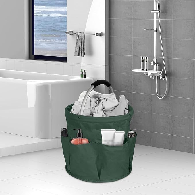Professional Cleaning Caddy Organizer - 11" Wearable Cleaning Supply Bag with Adjustable Shoulder Strap & Handle - Housekeeper Essentials Organizer for Detailing Tools & Supplies (Green)