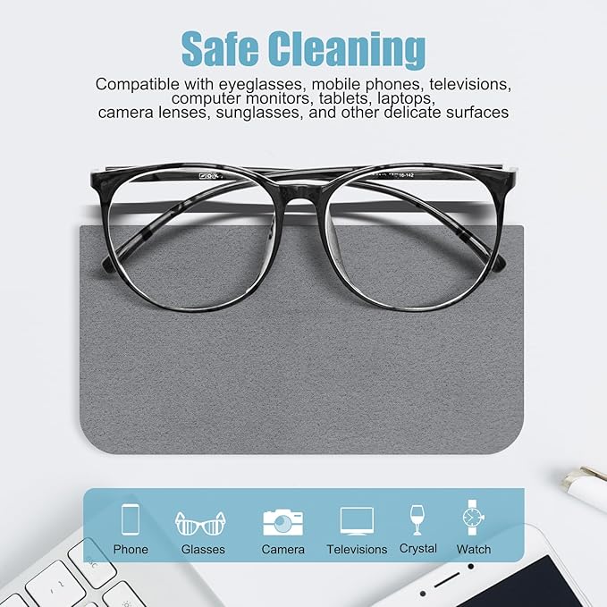 TENOC 15 Pack Microfiber Cleaning Cloths for Electronics, Camera Lenses, Eyeglasses, Cell Phone and Laptop Screens, Safe and Effective Wipe Kit, Gray (6"x6")