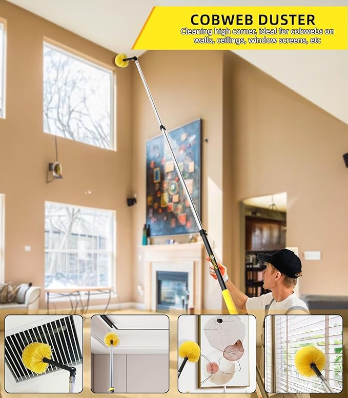 Cobweb Duster Head Brush, Screw on Spider Web Duster Brush Replacement Head for Outdoor & Indoor Cleaning, Corner Duster Fits Standard Acme Threaded Extension Pole (Pole Sold Separately)