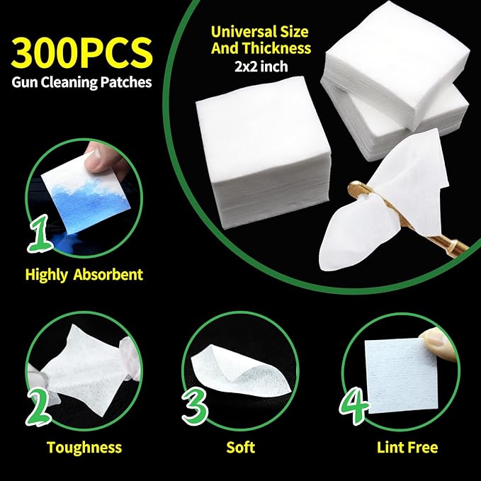 3000/1500PCS Gun Cleaning Patches+CLP Oil,2"x2" Lint Free Gun Cleaning Cloth,Professional Wipes for Shot Pistol/All Caliber of Firearms.Store in Box Can Store Gun Cleaning Kit,Choose Your Set