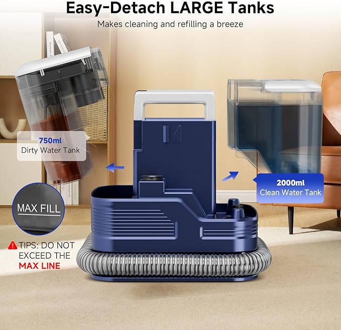 Portable Carpet Cleaner & Upholstery Cleaner Machine - 21Kpa Carpet Cleaner Machine, Self-Cleaning, Deep Cleaner for Pet Stains, Cars, Couch, Rug, Furniture with Dual Brush, Large Tank, Blue
