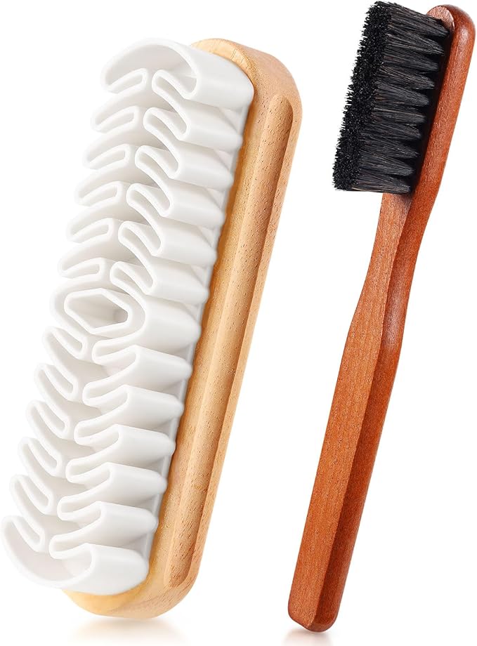 2 Pcs Suede Shoe Brush Nubuck Leather Cleaner Shoes Shine Dauber Crepe Applicators Set with Cleaning Eraser Cloth(2 Suede Detailing Brushes)